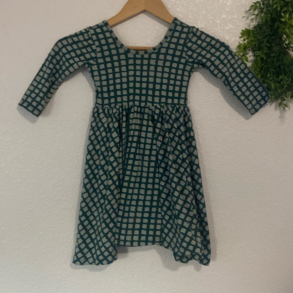 Alice + Ames Green Checkered plaid Kids Dress 95% cotton 5% spandex